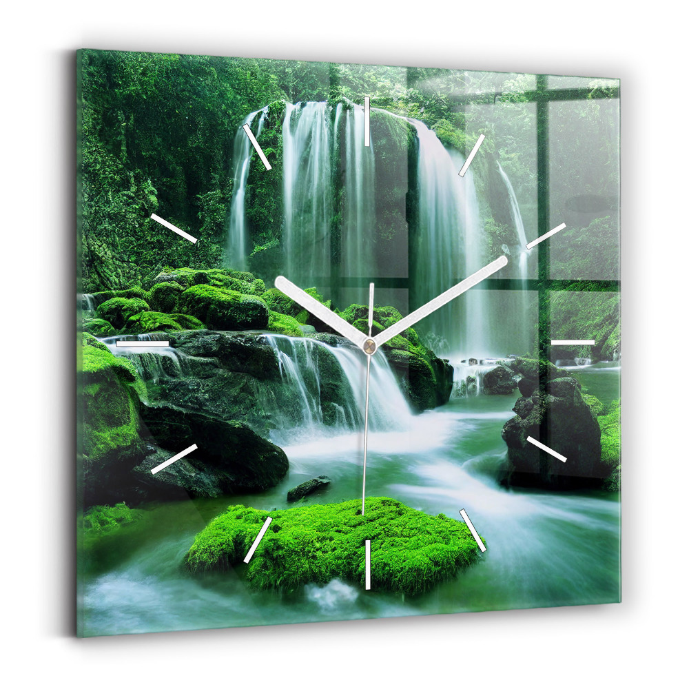 Ceas perete din sticlă pătrat Cascadă printre mușchi