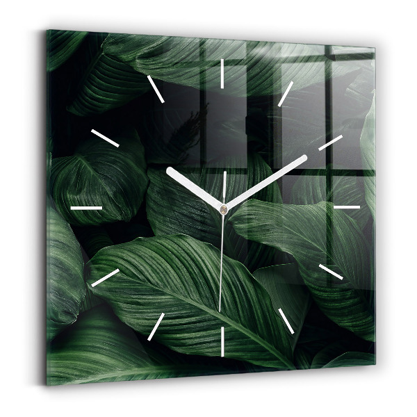 Ceas perete din sticlă pătrat Monstera tropicală
