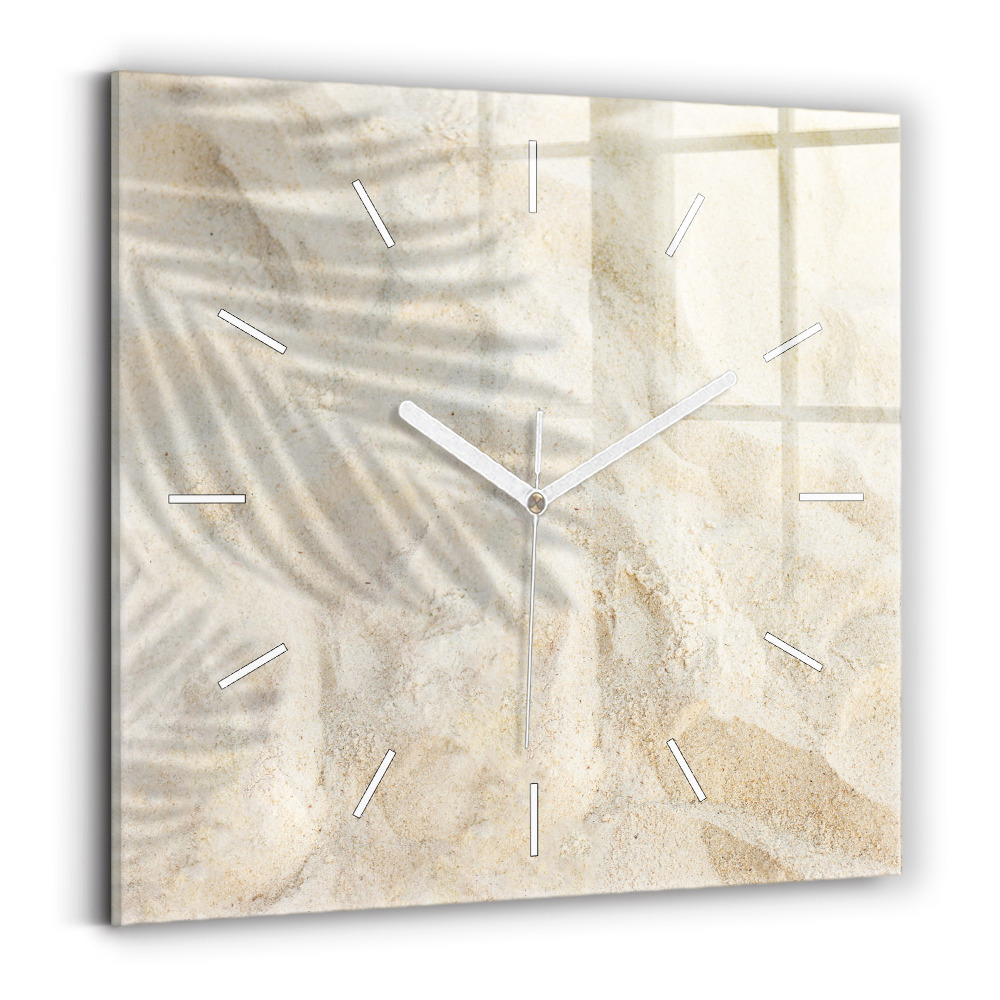 Ceas perete din sticlă pătrat Umbră de palmier nisipos