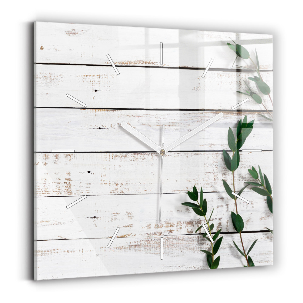 Ceas perete din sticlă pătrat Scânduri de lemn deschis la culoare