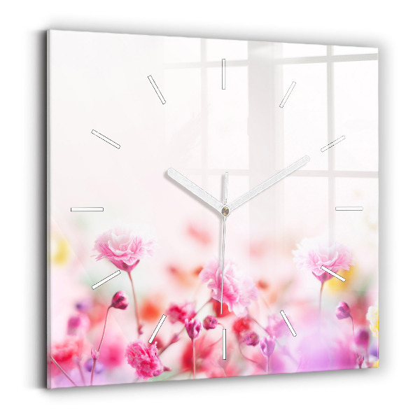 Ceas perete din sticlă pătrat Flori în pajiște