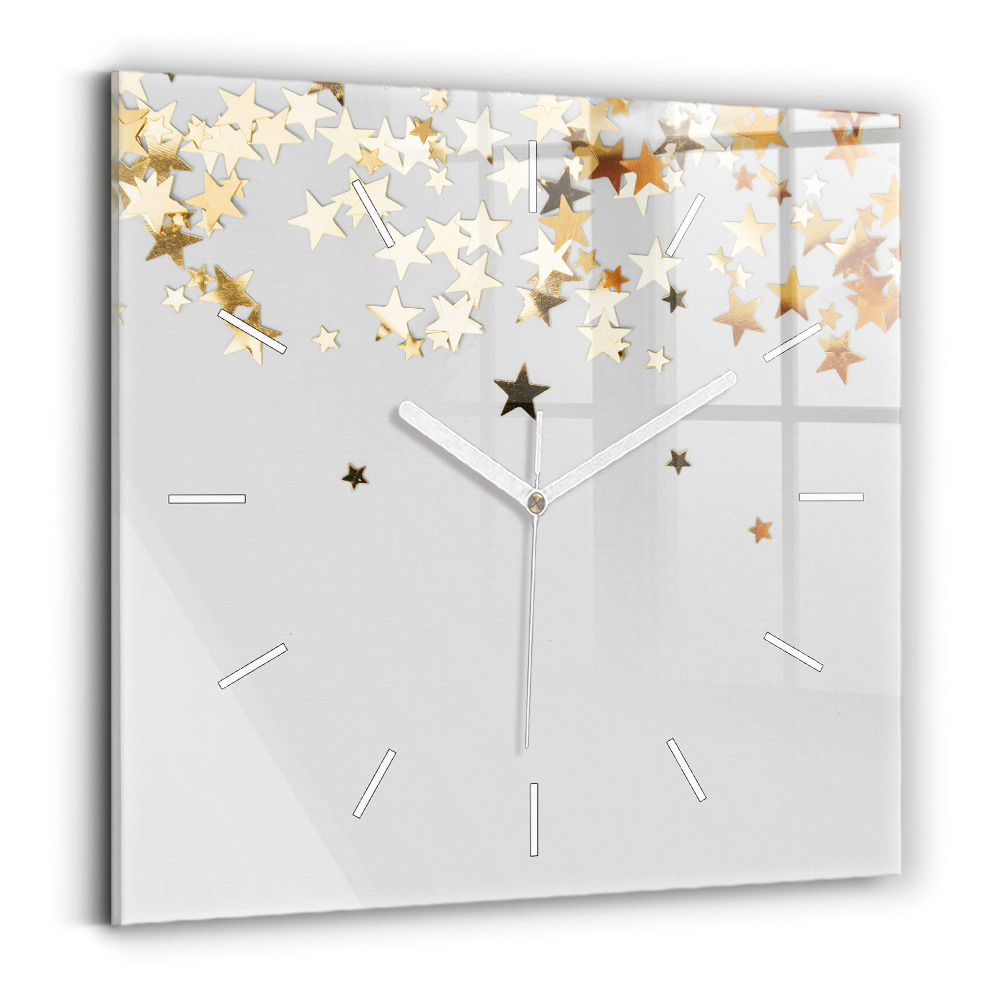 Ceas perete din sticlă pătrat Stele pe un fundal deschis