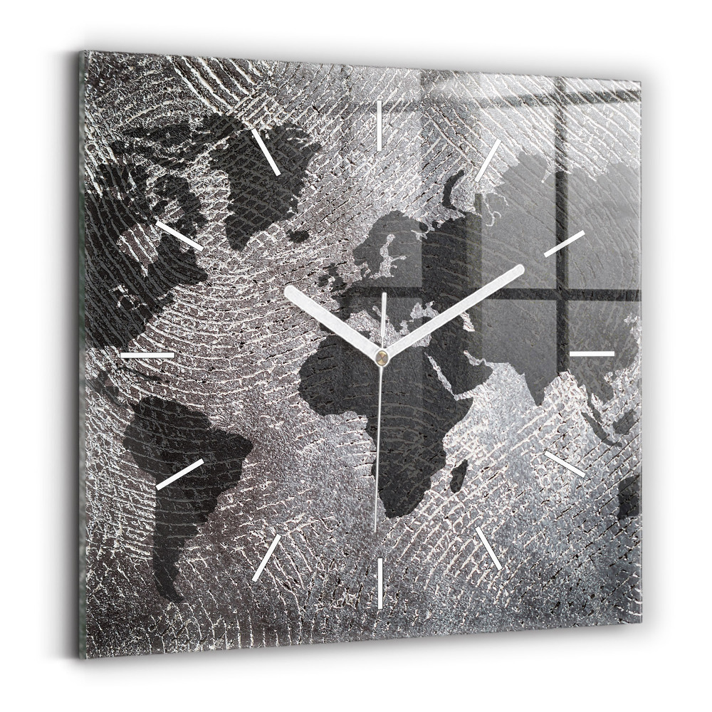 Ceas pătrat de perete din sticlă Hartă mondială din beton