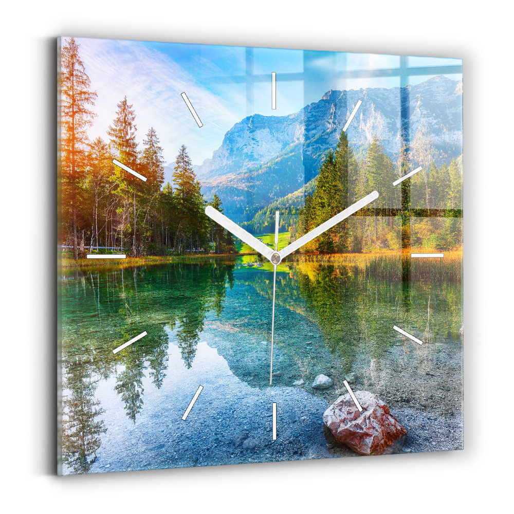 Ceas perete din sticlă pătrat Peisajul Munților Râului