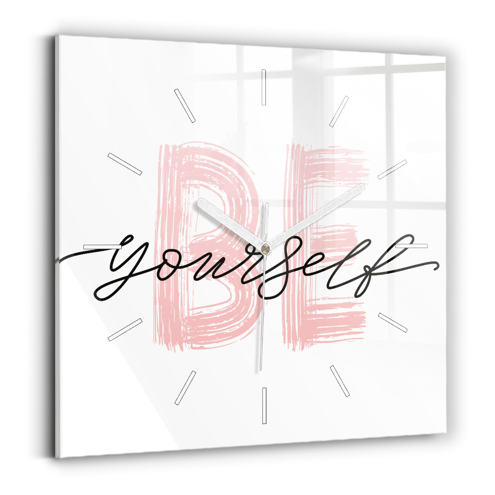 Ceas perete din sticlă pătrat Inscripția Fii tu însuți