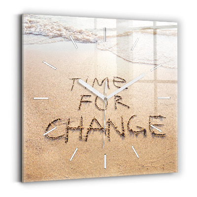 Ceas pătrat de perete din sticlă Citat pe plajă