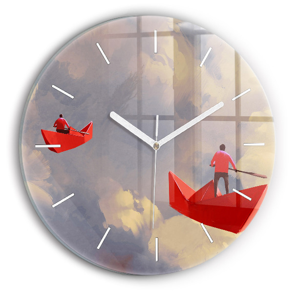 Ceas perete din sticlă rotund unic Nave de hârtie