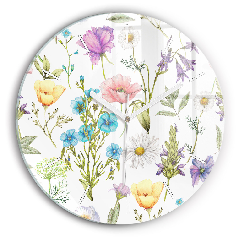 Ceas perete din sticlă rotund unic Compoziție florală