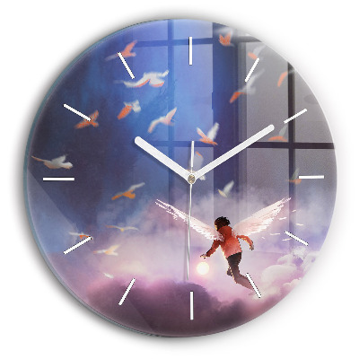 Ceas rotund de perete din sticlă unic Băiat cu aripi