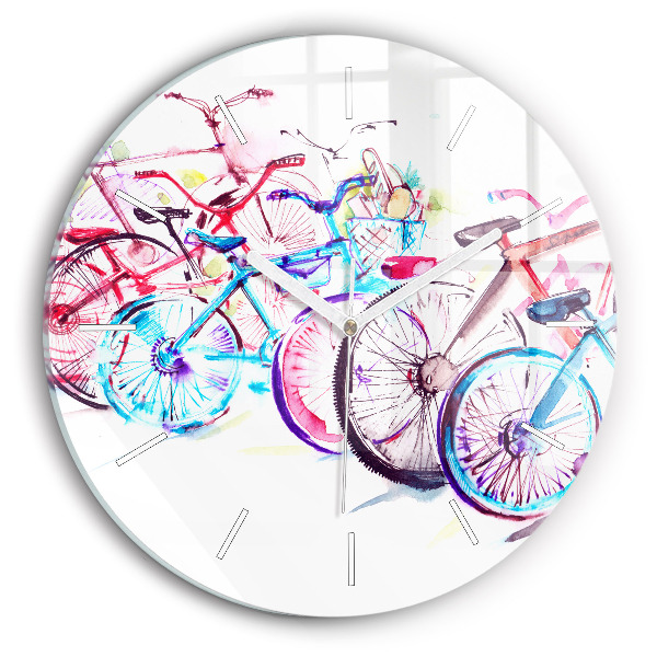 Ceas perete din sticlă rotund unic Biciclete de oraș colorate
