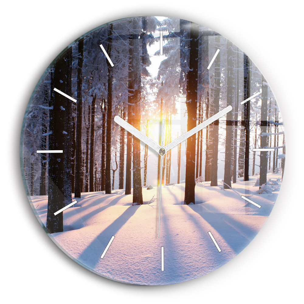 Ceas rotund de perete din sticlă unic Pădurea apusului de soare