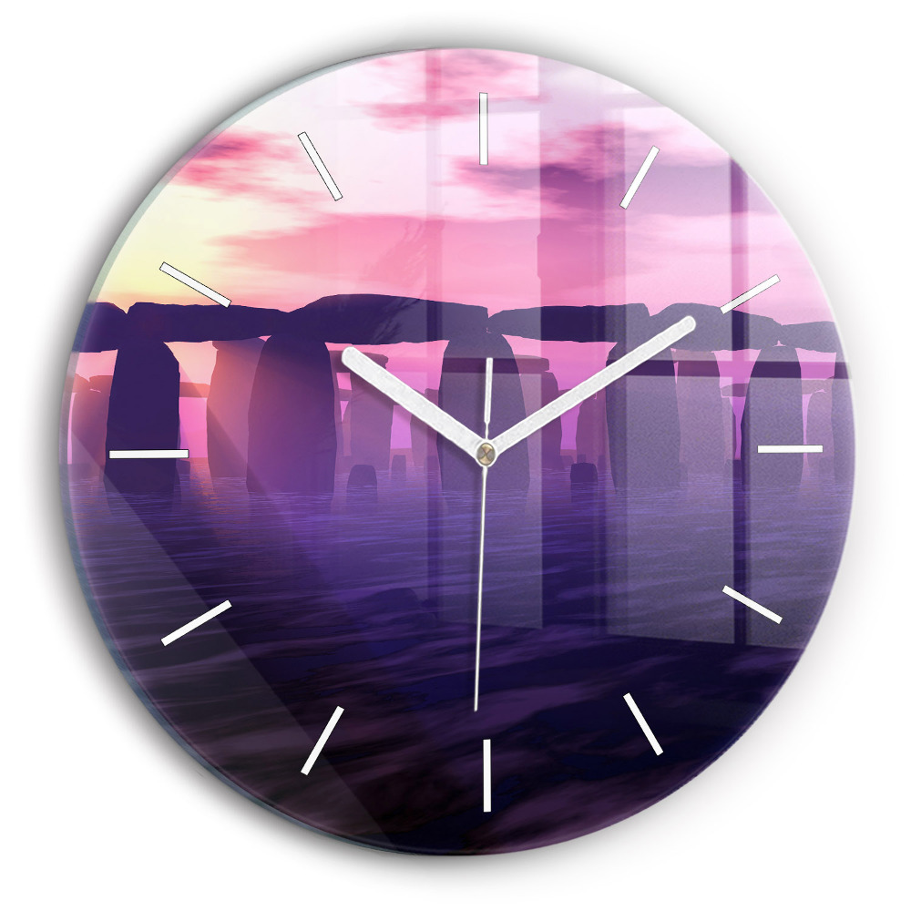 Ceas perete din sticlă rotund unic Apus de soare la Stonehenge