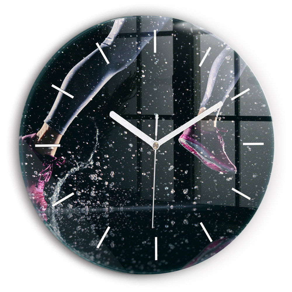Ceas rotund de perete din sticlă unic Stil de viață sănătos - alergare