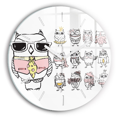 Ceas rotund de perete din sticlă unic Poster bufniță vintage