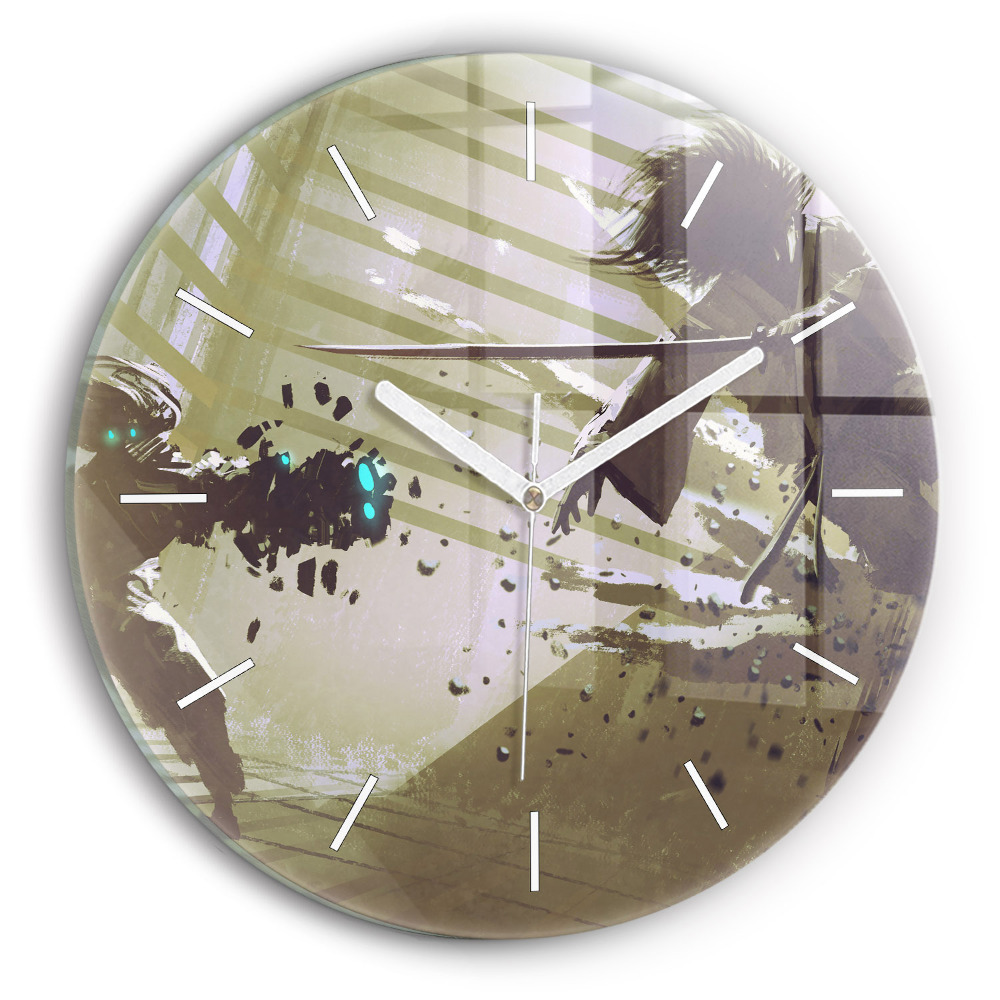 Ceas rotund de perete din sticlă unic Luptă cu roboti vs. samurai