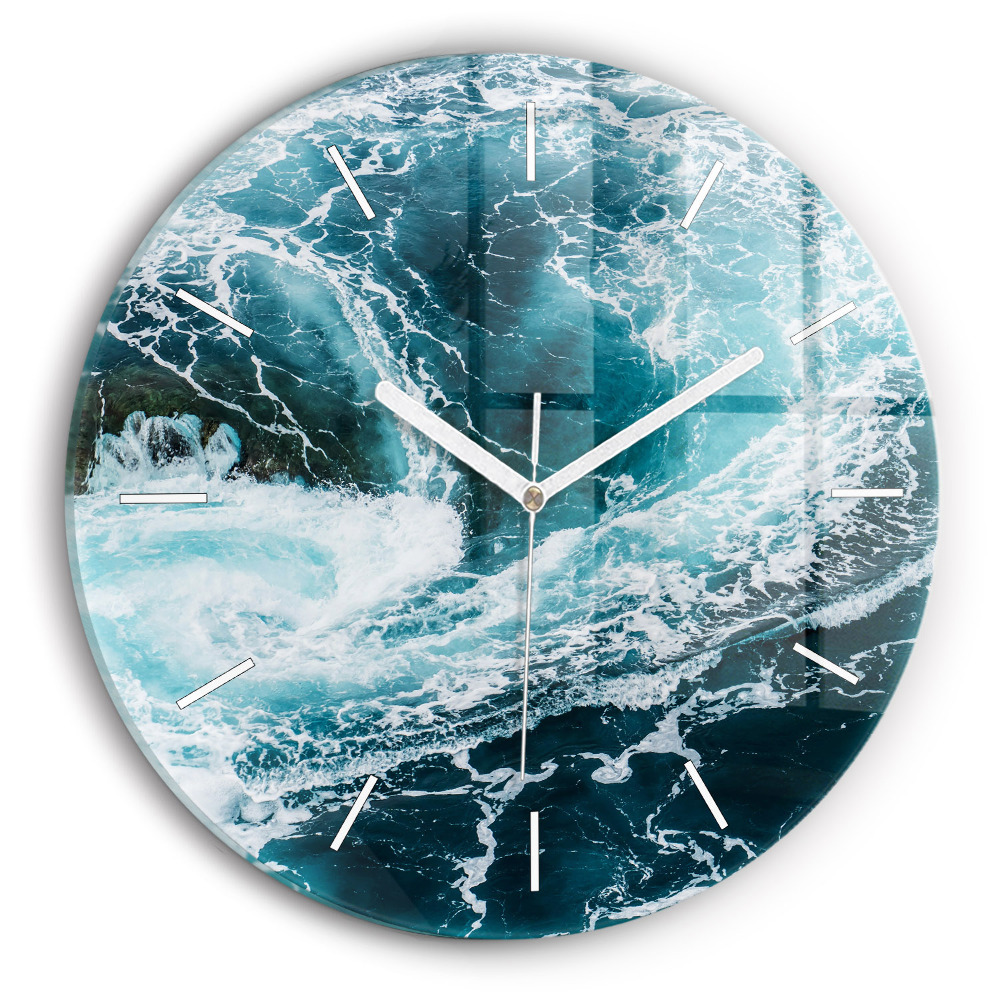 Ceas perete din sticlă rotund unic Valuri spumoase învolburate