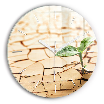 Ceas rotund de perete din sticlă unic Plantați în sol uscat