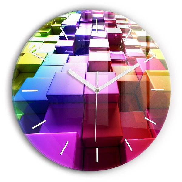 Ceas rotund de perete din sticlă unic Cuburi colorate