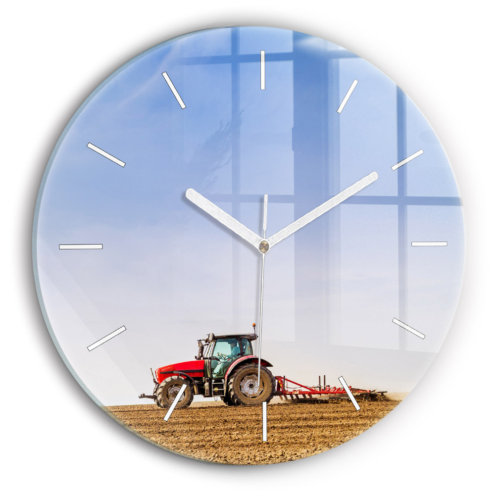 Ceas rotund de perete din sticlă unic Fermier pe un tractor