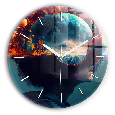 Ceas rotund de perete din sticlă unic Lumea futuristă
