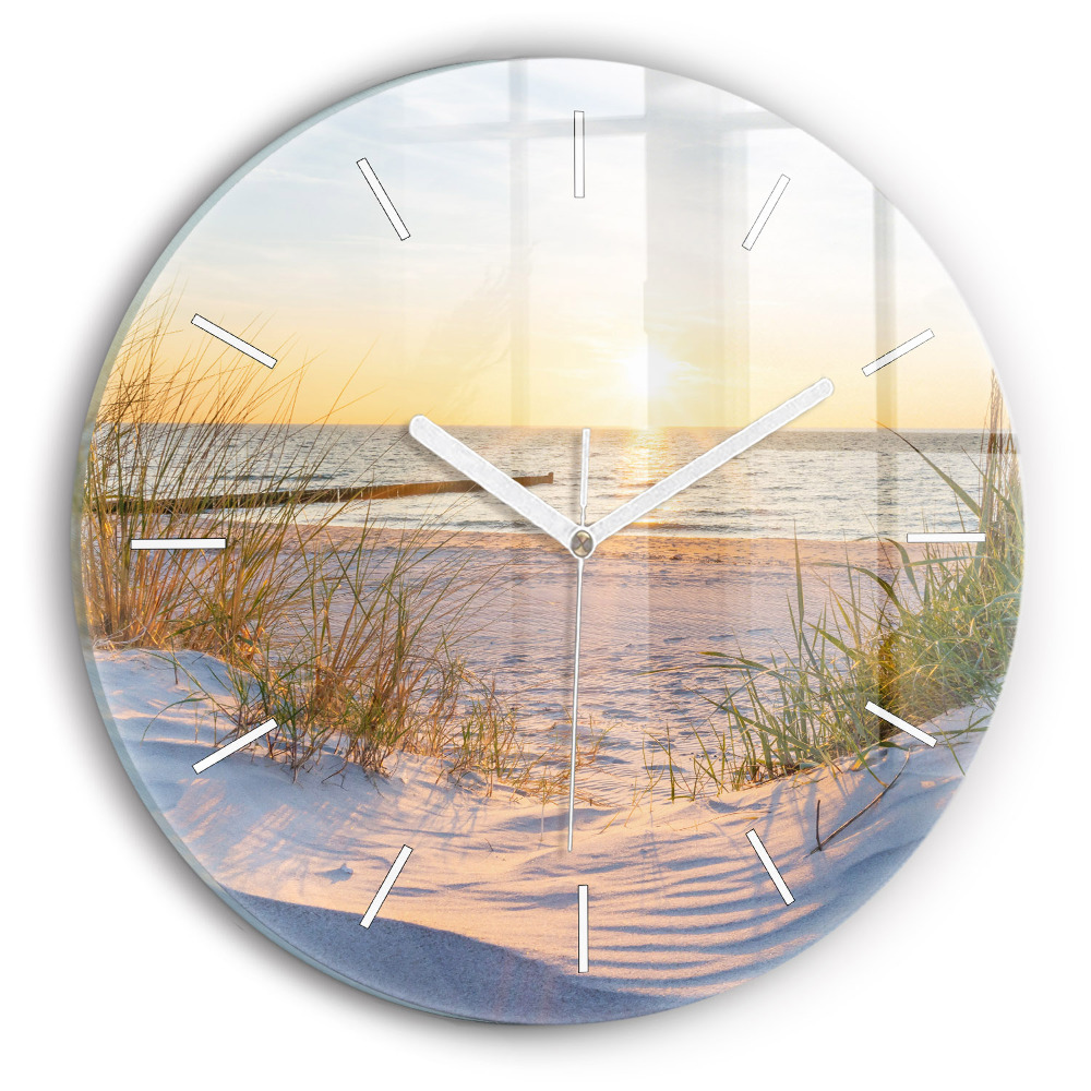 Ceas rotund de perete din sticlă unic Apus de soare peste mare