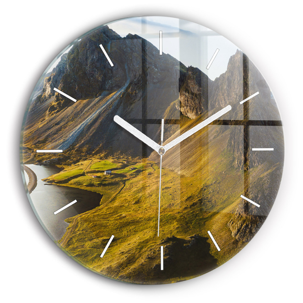 Ceas rotund de perete din sticlă unic Drum în Islanda