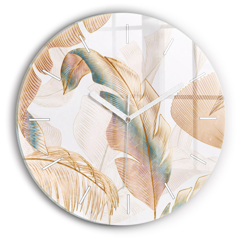Ceas perete din sticlă rotund unic Model de frunze naturale