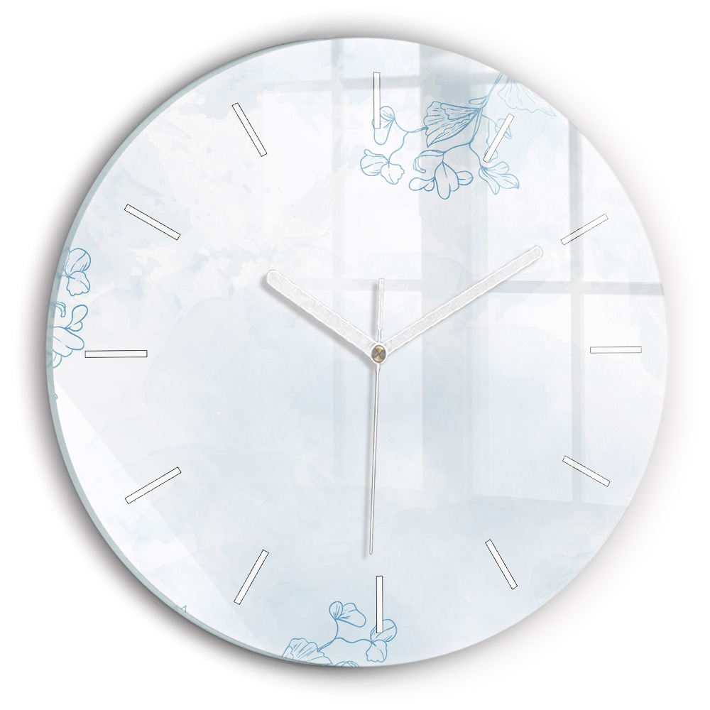 Ceas rotund de perete din sticlă unic Schiță de plante