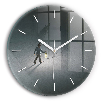 Ceas rotund de perete din sticlă unic Rătăcitor în întuneric