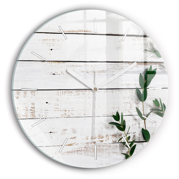 Ceas perete din sticlă rotund unic Scânduri de lemn deschis la culoare