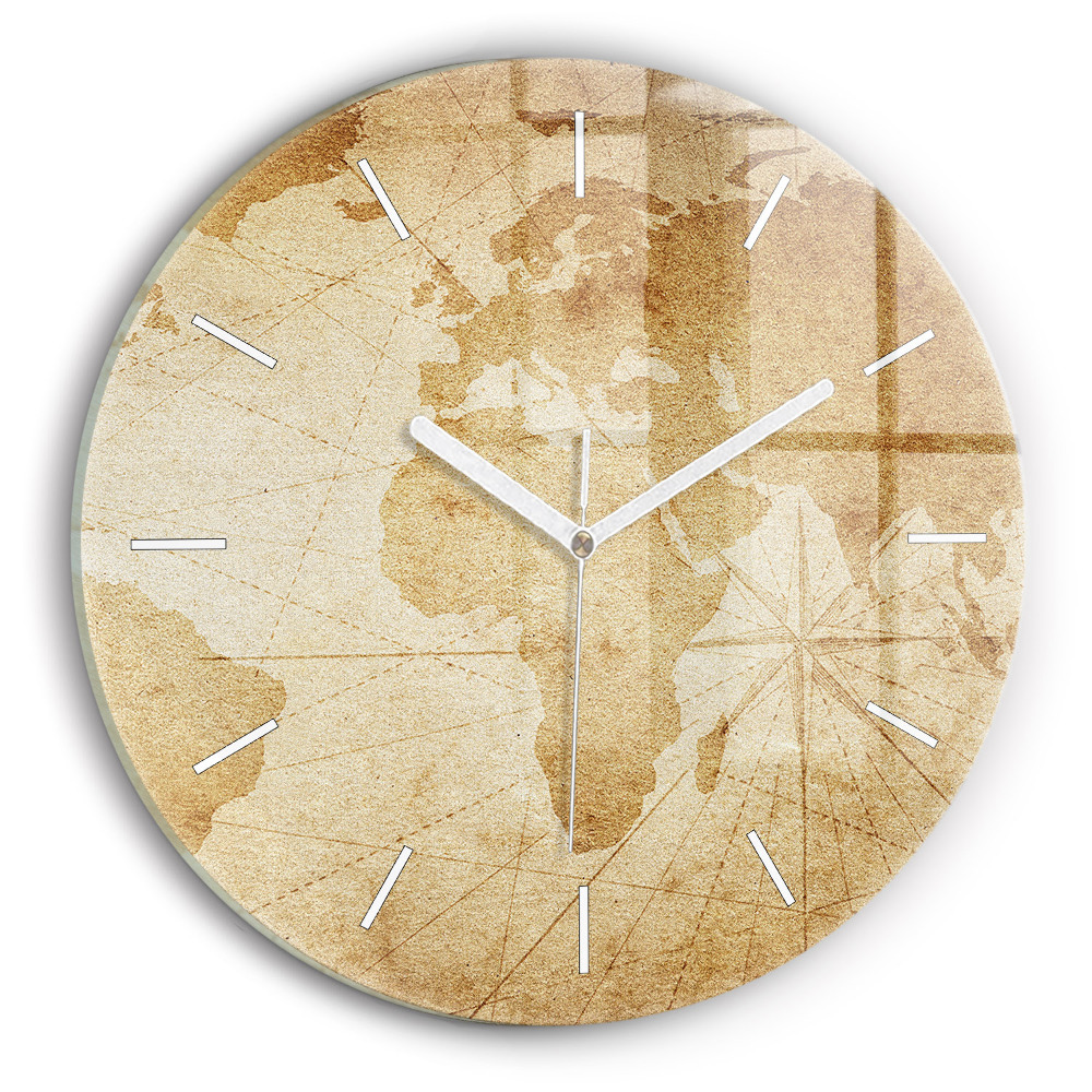 Ceas rotund de perete din sticlă unic Hartă a lumii vintage