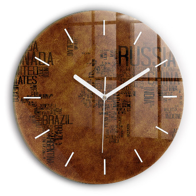 Ceas perete din sticlă rotund unic Harta și numele țărilor