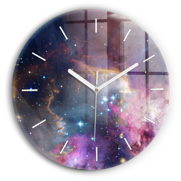 Ceas rotund de perete din sticlă unic Galaxie și stele