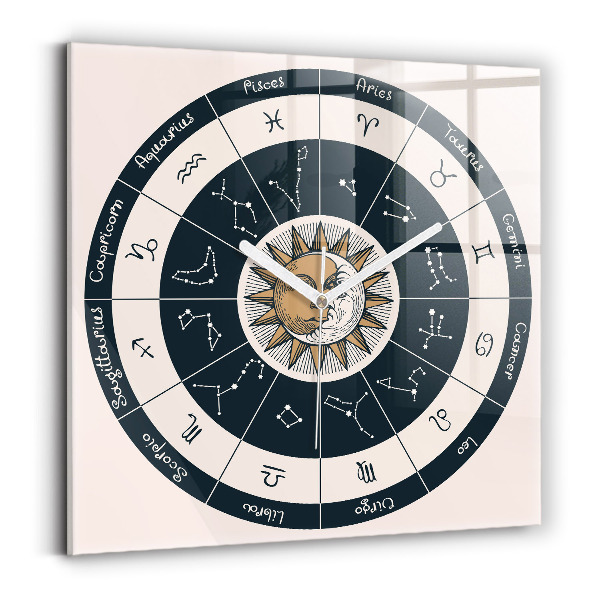 Ceas pătrat de perete din sticlă decorativ Constelații zodiacale pe fundal albastru